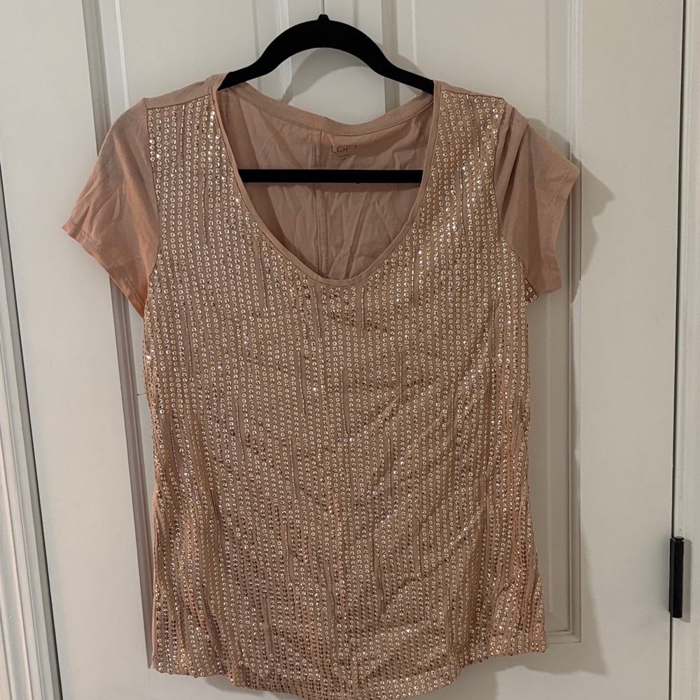 LOFT Shimmering Pink Sequin Tee